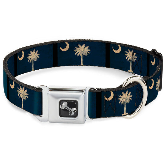 Dog Bone Seatbelt Buckle Collar - South Carolina Flag Distressed/Black