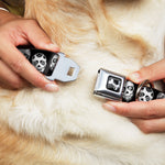 Dog Bone Seatbelt Buckle Collar - Sugar Skulls Black/White/Black