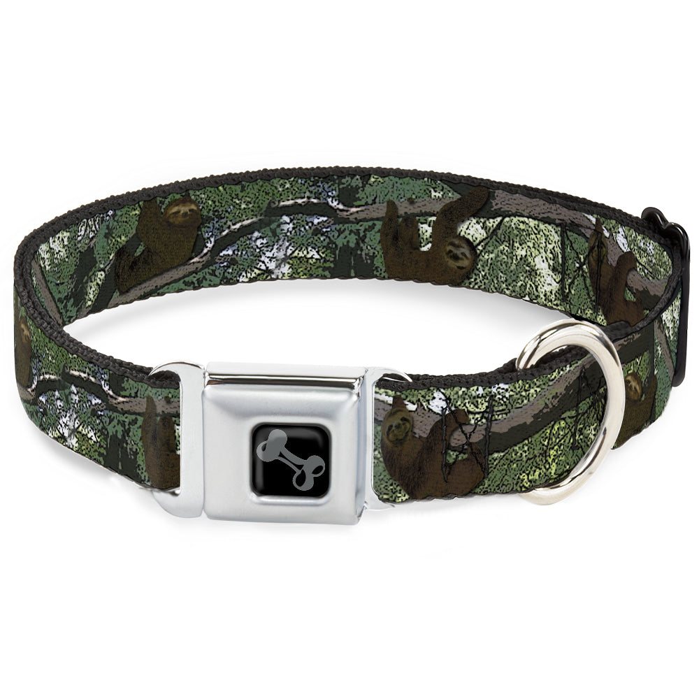 Dog Bone Black/Silver Seatbelt Buckle Collar - Sloth Tree Hanging Posterized