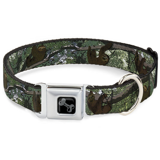 Dog Bone Black/Silver Seatbelt Buckle Collar - Sloth Tree Hanging Posterized