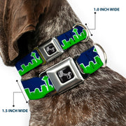 Dog Bone Seatbelt Buckle Collar - Seattle Skyline Navy/Bright Green