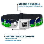 Dog Bone Seatbelt Buckle Collar - Seattle Skyline Navy/Bright Green