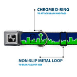 Dog Bone Seatbelt Buckle Collar - Seattle Skyline Navy/Bright Green