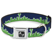 Dog Bone Seatbelt Buckle Collar - Seattle Skyline Navy/Bright Green