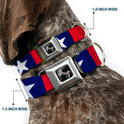 Dog Bone Seatbelt Buckle Collar - Stars & Stripes Ribbon Red/Blue/White