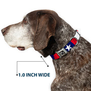 Dog Bone Seatbelt Buckle Collar - Stars & Stripes Ribbon Red/Blue/White