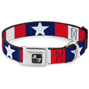 Dog Bone Seatbelt Buckle Collar - Stars & Stripes Ribbon Red/Blue/White