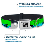 Dog Bone Seatbelt Buckle Collar - SUP w/Dog Neon Green/Blues/Black