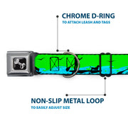 Dog Bone Seatbelt Buckle Collar - SUP w/Dog Neon Green/Blues/Black