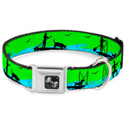 Dog Bone Seatbelt Buckle Collar - SUP w/Dog Neon Green/Blues/Black