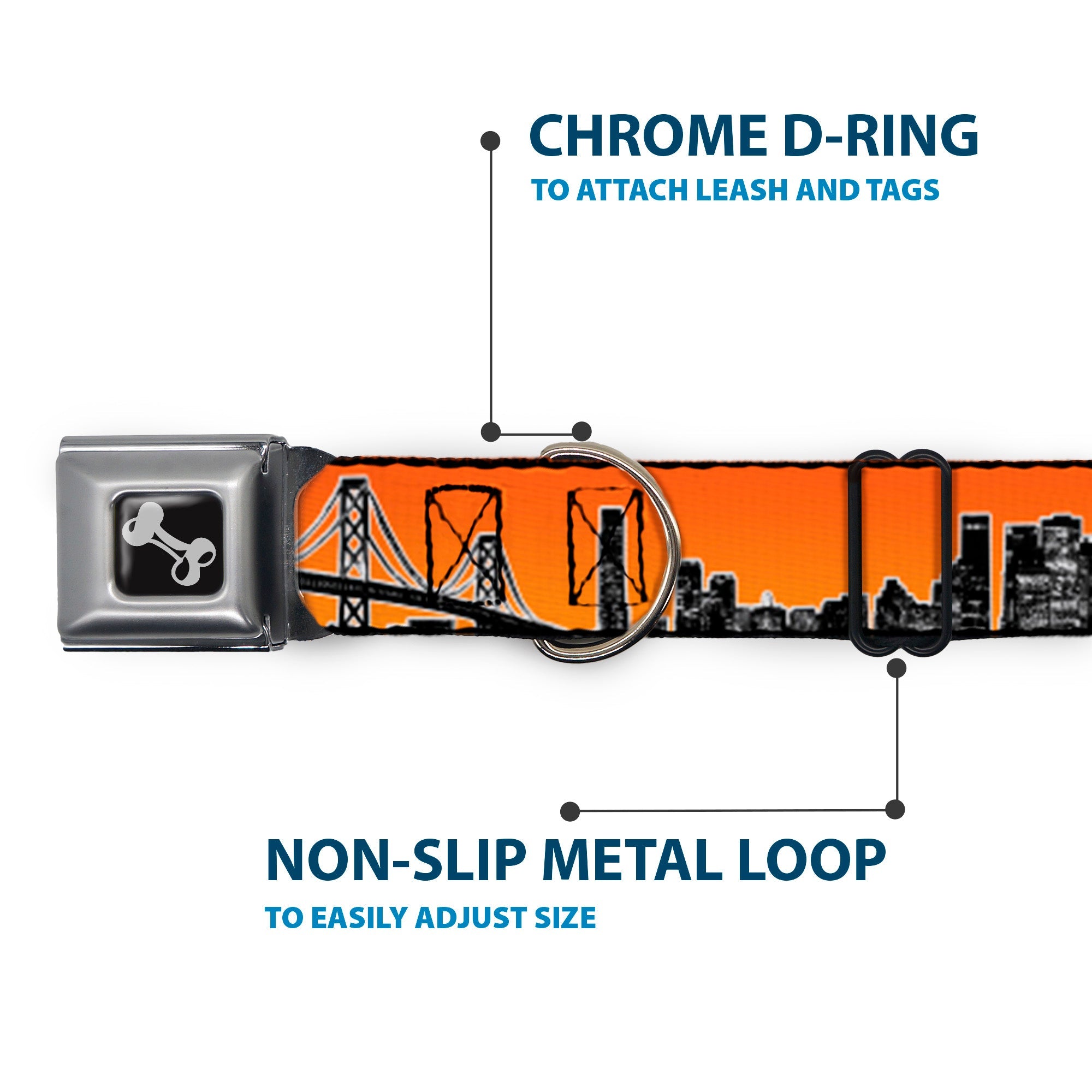 Dog Bone Seatbelt Buckle Collar - San Francisco Vivid Skyline Orange Fade/Black