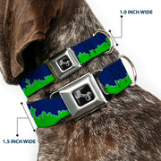 Dog Bone Black/Silver Seatbelt Buckle Collar - Seattle Skyline Navy/Gray/Green