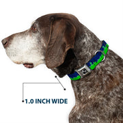 Dog Bone Black/Silver Seatbelt Buckle Collar - Seattle Skyline Navy/Gray/Green