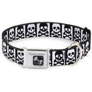 Dog Bone Seatbelt Buckle Collar - Skull & Cross Bones Blocks Black/White White/Black
