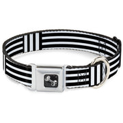Dog Bone Seatbelt Buckle Collar - Stripe Blocks Black/White