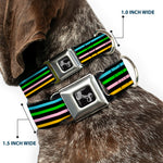 Dog Bone Seatbelt Buckle Collar - Stripe Blocks Black/Multi Pastel