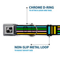 Load image into Gallery viewer, Dog Bone Seatbelt Buckle Collar - Stripe Blocks Black/Multi Pastel
