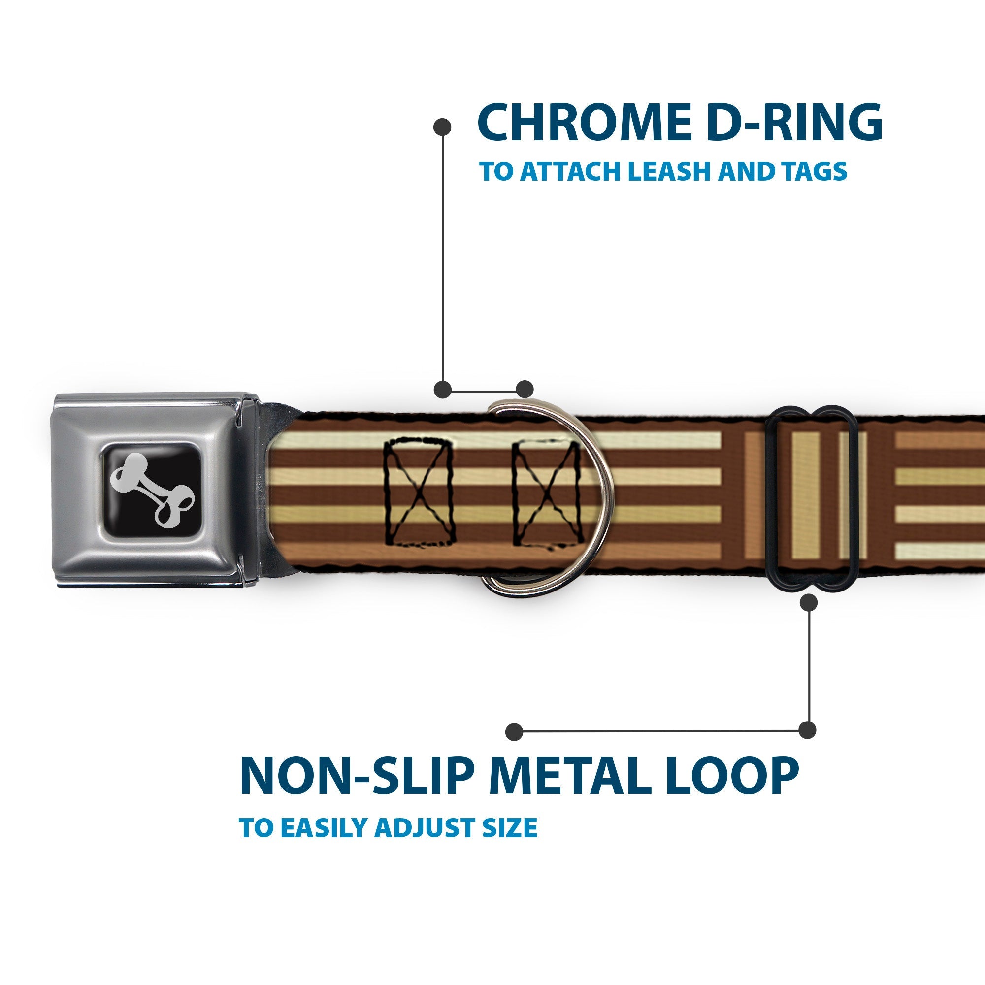 Dog Bone Seatbelt Buckle Collar - Stripe Blocks Browns