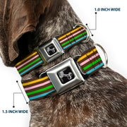 Dog Bone Seatbelt Buckle Collar - Stripe Blocks Brown/Multi Pastel