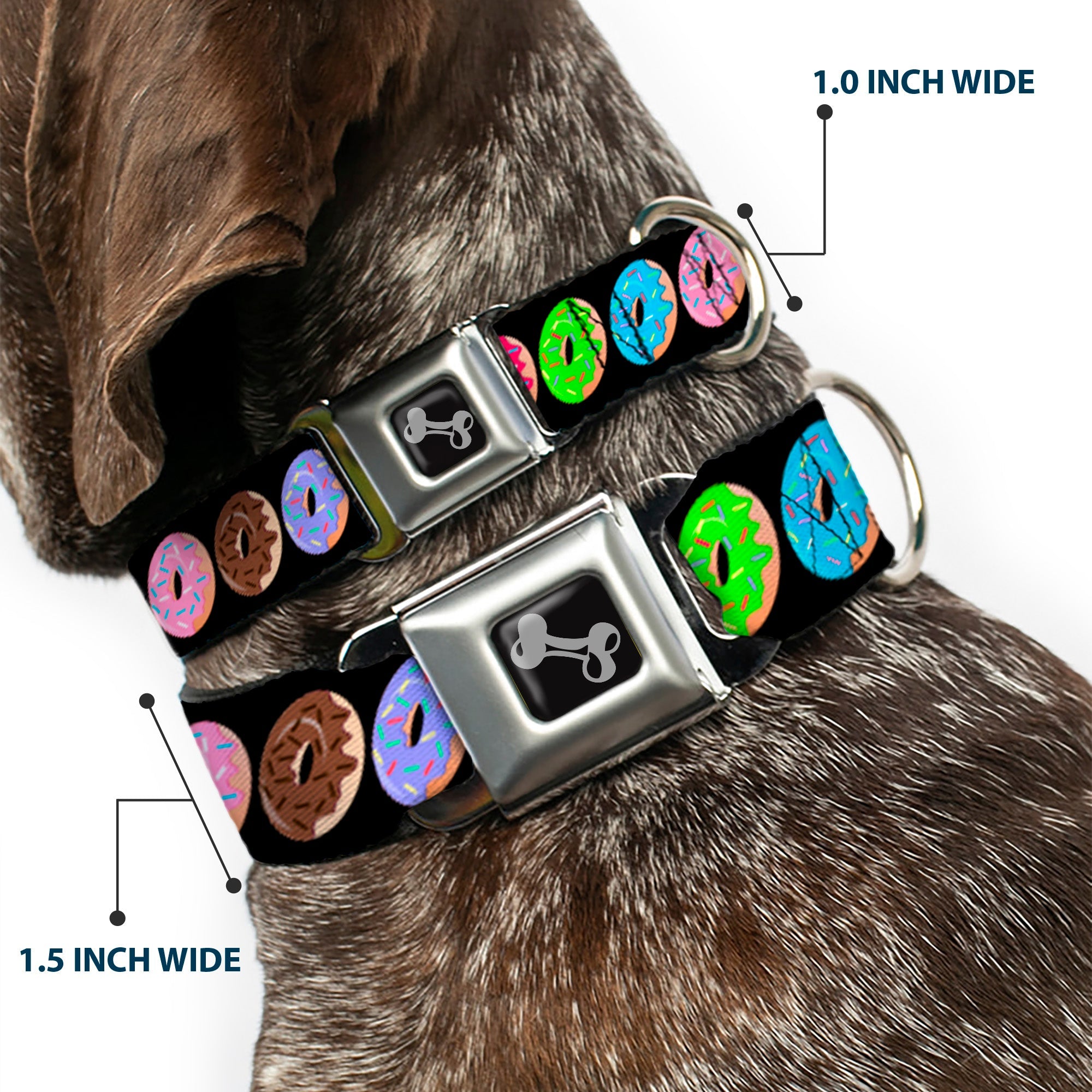 Dog Bone Seatbelt Buckle Collar - Sprinkle Donuts Black/Multi Color