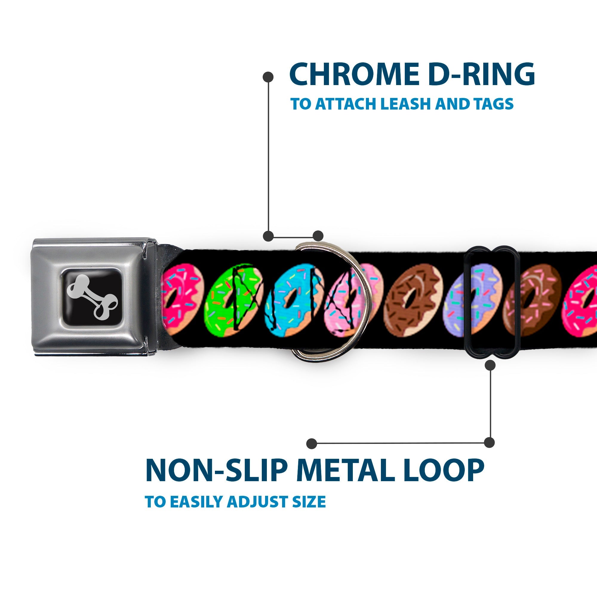 Dog Bone Seatbelt Buckle Collar - Sprinkle Donuts Black/Multi Color