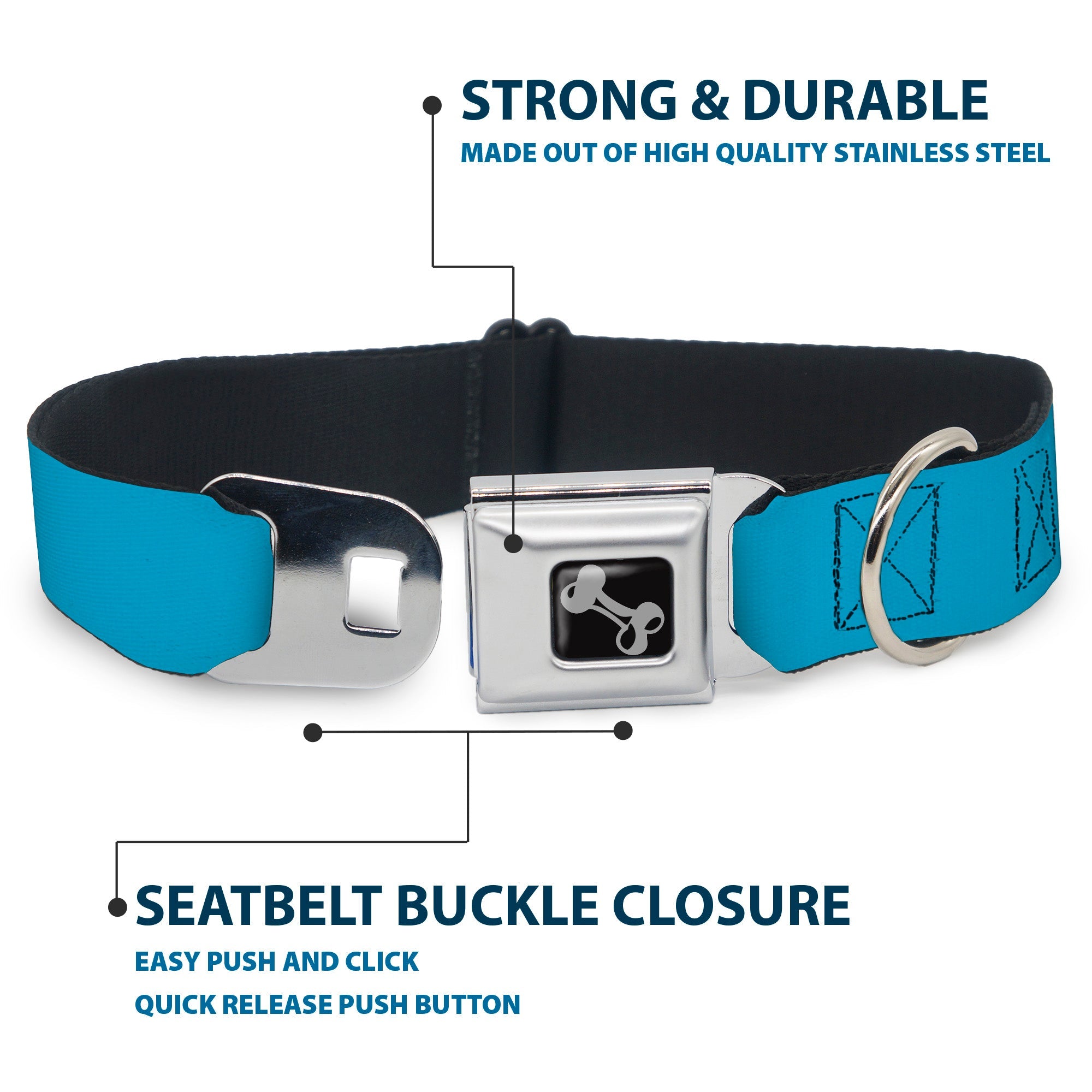 Dog Bone Seatbelt Buckle Collar - Solid Water Blue