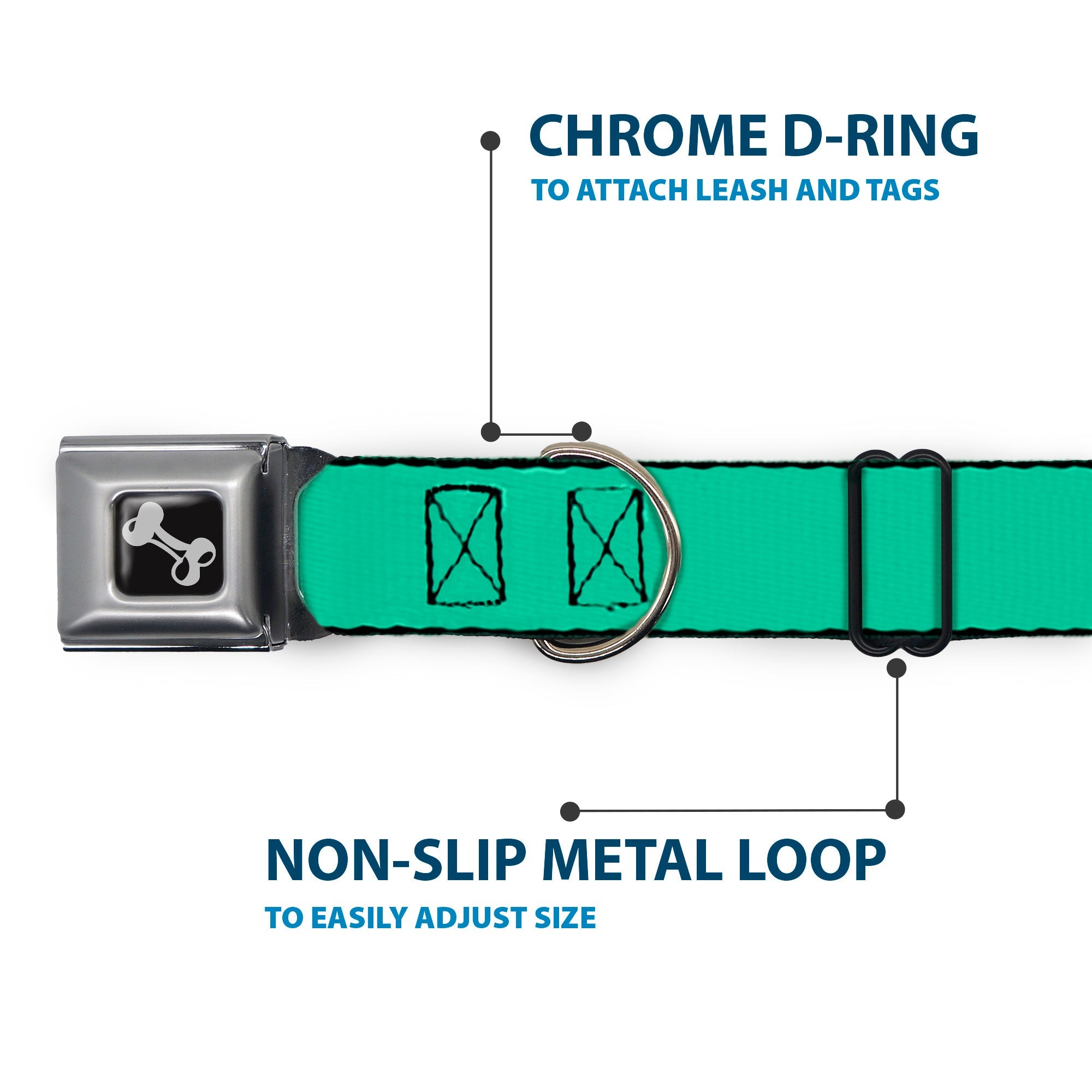 Dog Bone Seatbelt Buckle Collar - Solid Rainforest Green