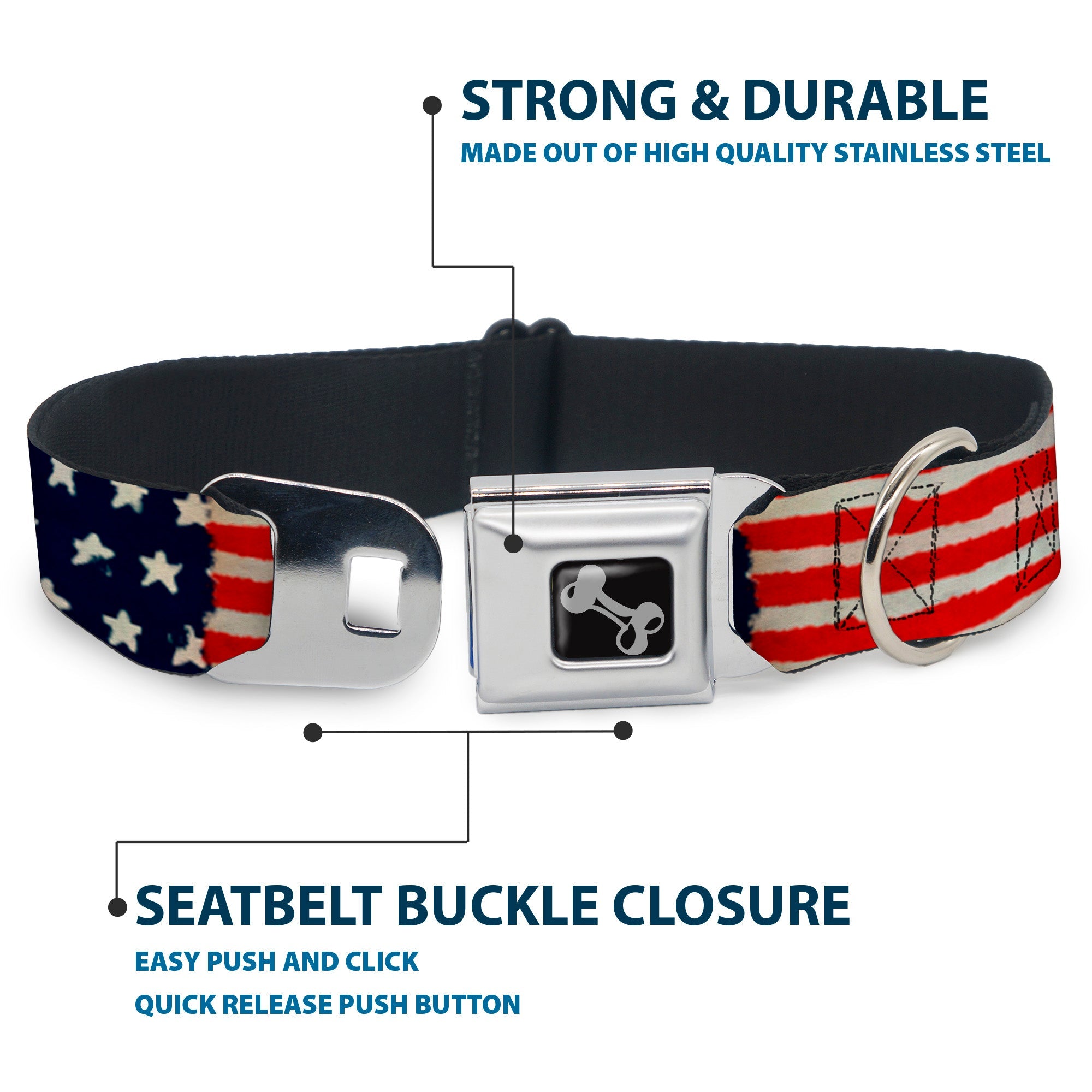 Dog Bone Seatbelt Buckle Collar - Stars & Stripes Painting