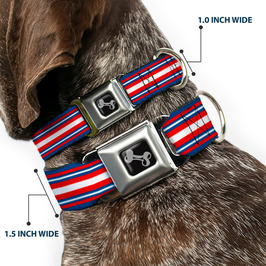 Dog Bone Seatbelt Buckle Collar - Striped Blue/Red/White