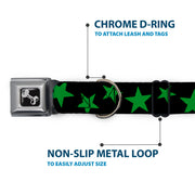 Dog Bone Seatbelt Buckle Collar - Stars Scattered Black/Green