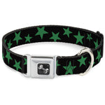 Dog Bone Seatbelt Buckle Collar - Stars Scattered Black/Green