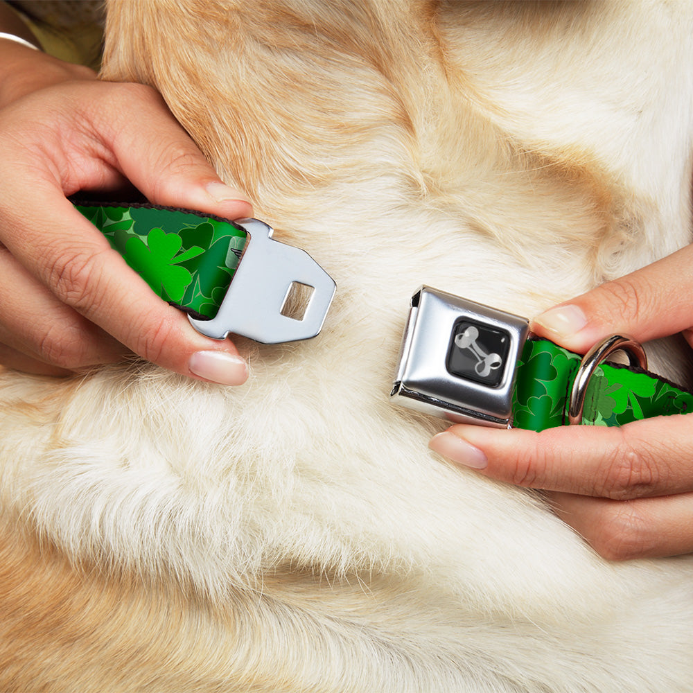 Dog Bone Seatbelt Buckle Collar - St. Pat's Stacked Shamrocks Greens