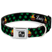 Dog Bone Seatbelt Buckle Collar - St. Pat's LUCKY Pot of Gold/Shamrocks Scattered Black/Green/White