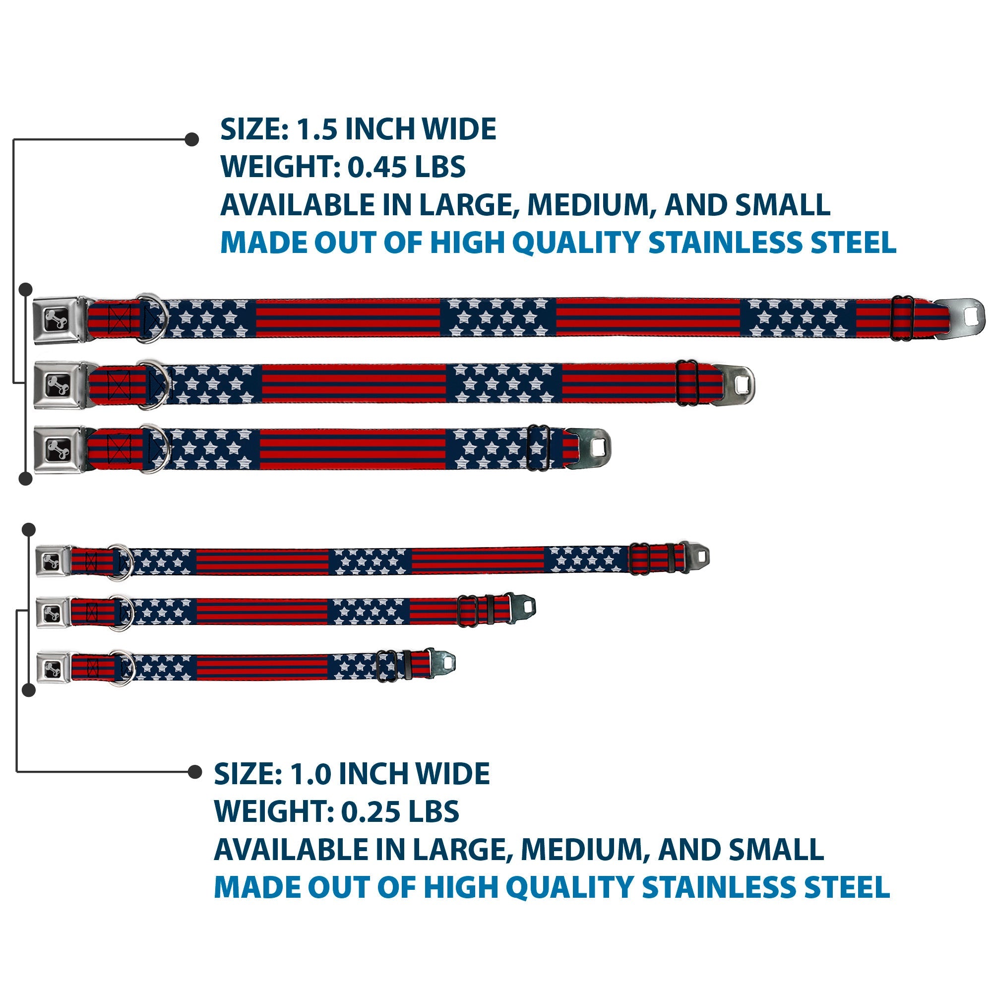Dog Bone Seatbelt Buckle Collar - Stars & Stripes2 Blue/White/Red