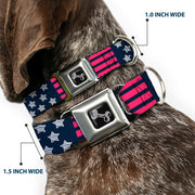 Dog Bone Seatbelt Buckle Collar - Stars & Stripes2 Blue/White/Pink