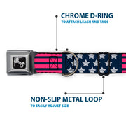 Dog Bone Seatbelt Buckle Collar - Stars & Stripes2 Blue/White/Pink