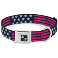 Load image into Gallery viewer, Dog Bone Seatbelt Buckle Collar - Stars & Stripes2 Blue/White/Pink
