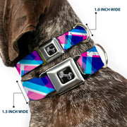 Dog Bone Seatbelt Buckle Collar - Squares Stacked Blues/Pinks/Purples