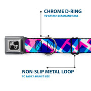 Dog Bone Seatbelt Buckle Collar - Squares Stacked Blues/Pinks/Purples