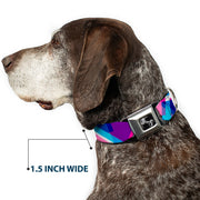 Dog Bone Seatbelt Buckle Collar - Squares Stacked Blues/Pinks/Purples