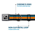Load image into Gallery viewer, Dog Bone Black/Silver Seatbelt Buckle Collar - Stripes Black/Steel Blue/Orange
