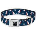 Load image into Gallery viewer, Dog Bone Black/Silver Seatbelt Buckle Collar - Sailboat/Anchor/Helm Scattered Navy/White/Red
