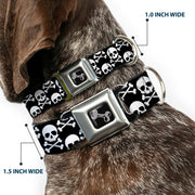 Dog Bone Black/Silver Seatbelt Buckle Collar - Skull & Cross Bones Staggered Black/White