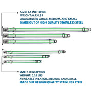 Dog Bone Black/Silver Seatbelt Buckle Collar - Stripes Navy/Neon Green/Silver/White