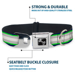 Dog Bone Black/Silver Seatbelt Buckle Collar - Stripes Navy/Neon Green/Silver/White
