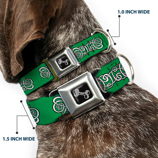 Dog Bone Seatbelt Buckle Collar - Celtic Knot2 Greens/Black/White