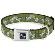 Dog Bone Seatbelt Buckle Collar - Celtic Knot3 Olives/Black/White