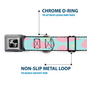 Dog Bone Seatbelt Buckle Collar - Cloudy/Starry Sky Aqua/Pink/Yellow