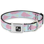 Dog Bone Seatbelt Buckle Collar - Cloudy/Starry Sky Aqua/Pink/Yellow