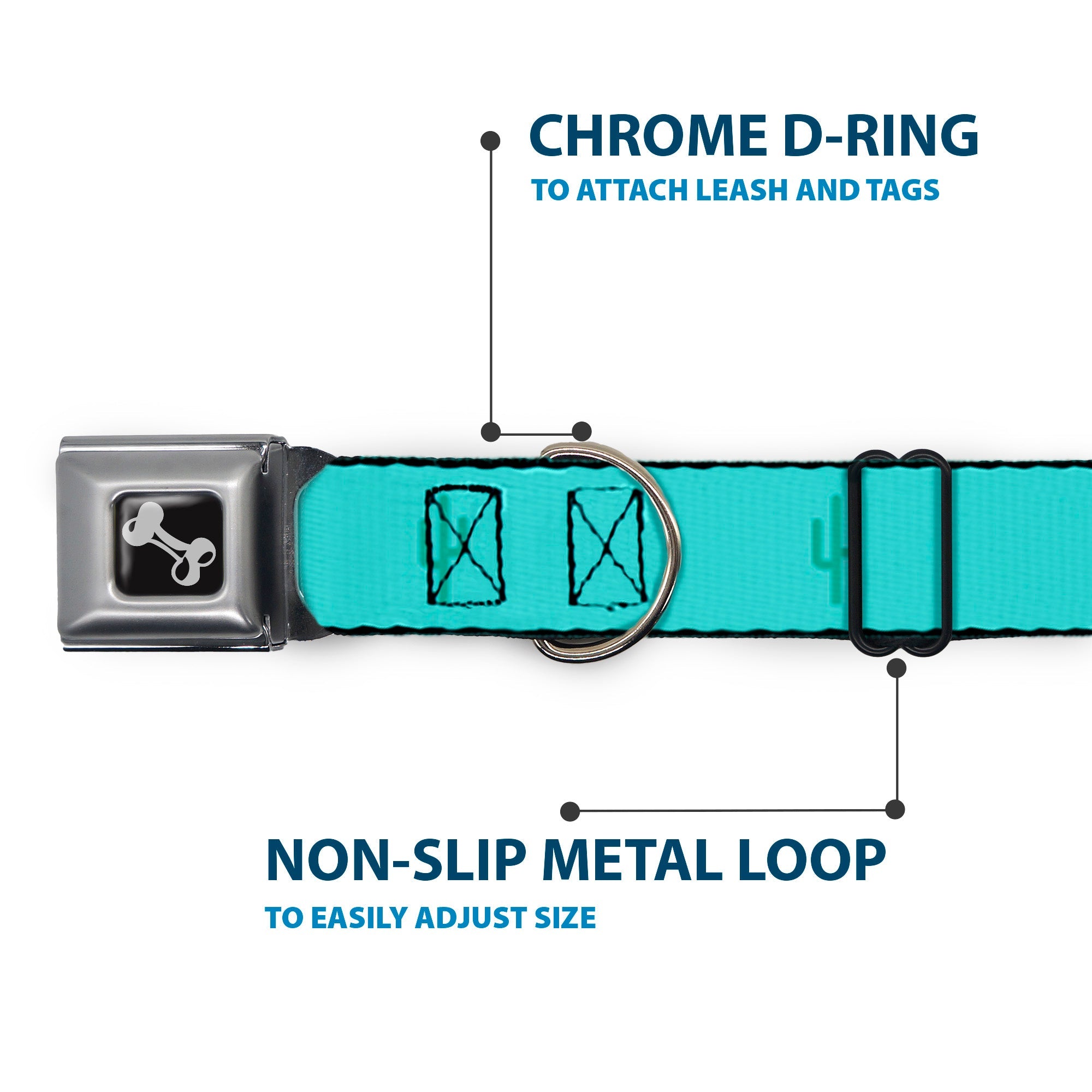 Dog Bone Seatbelt Buckle Collar - Cacti1 Aqua Blues